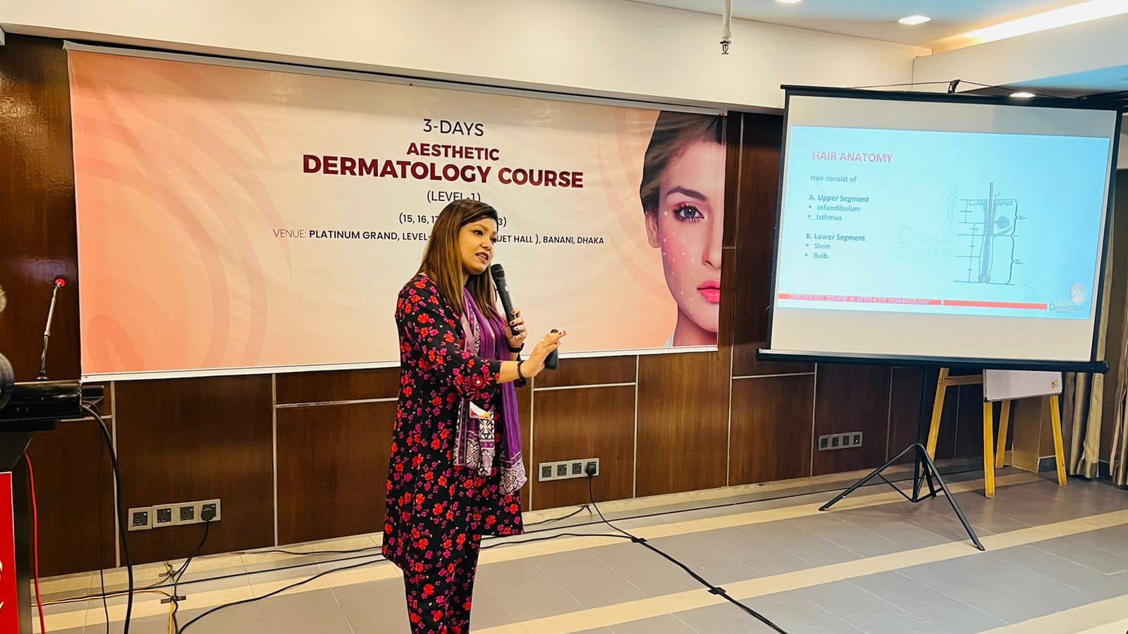 Dr. Rabeya Afroz Shoma presenting modern aesthetic dermatology techniques