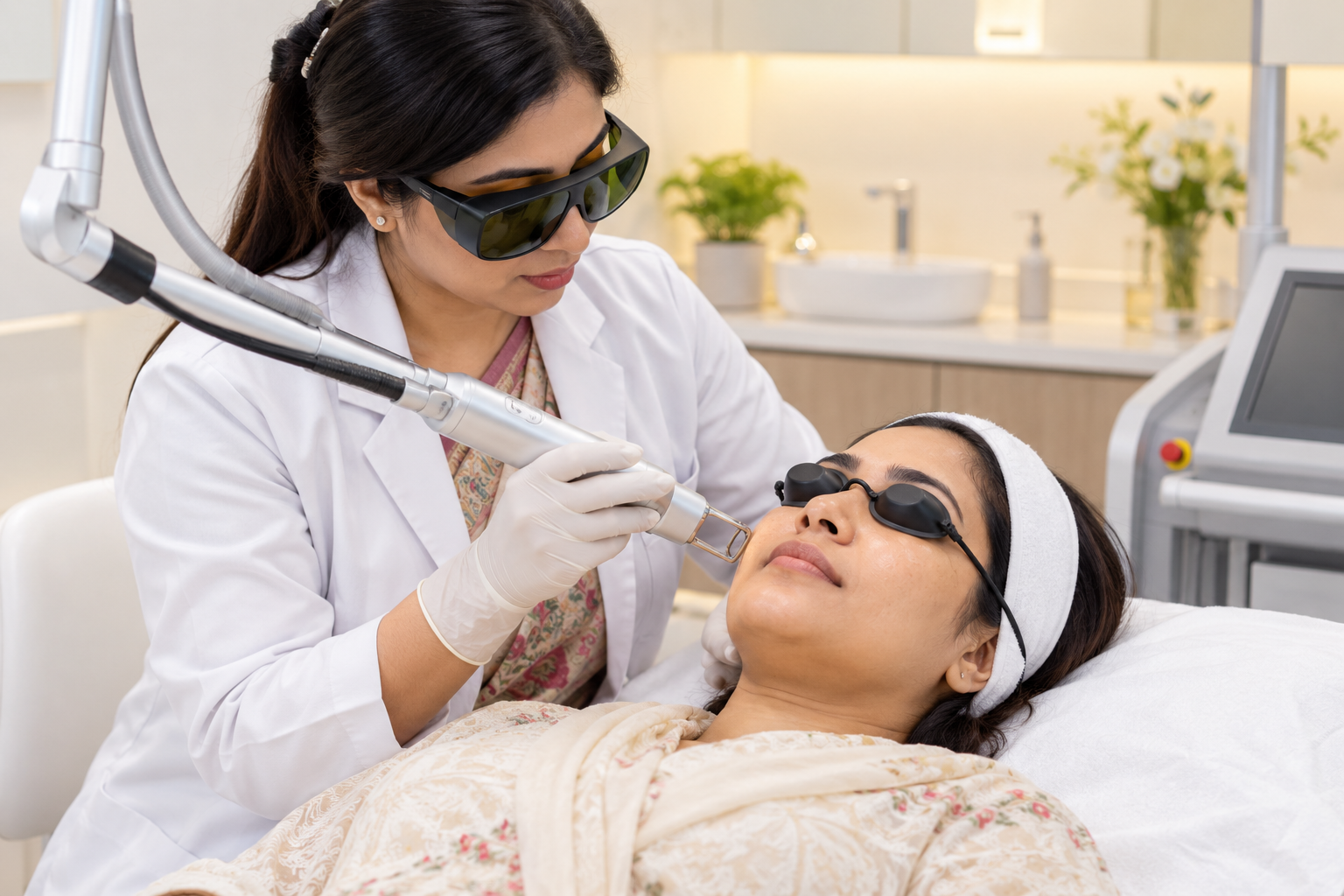 Bangladeshi patient receiving laser skin treatment in a Dhaka clinic